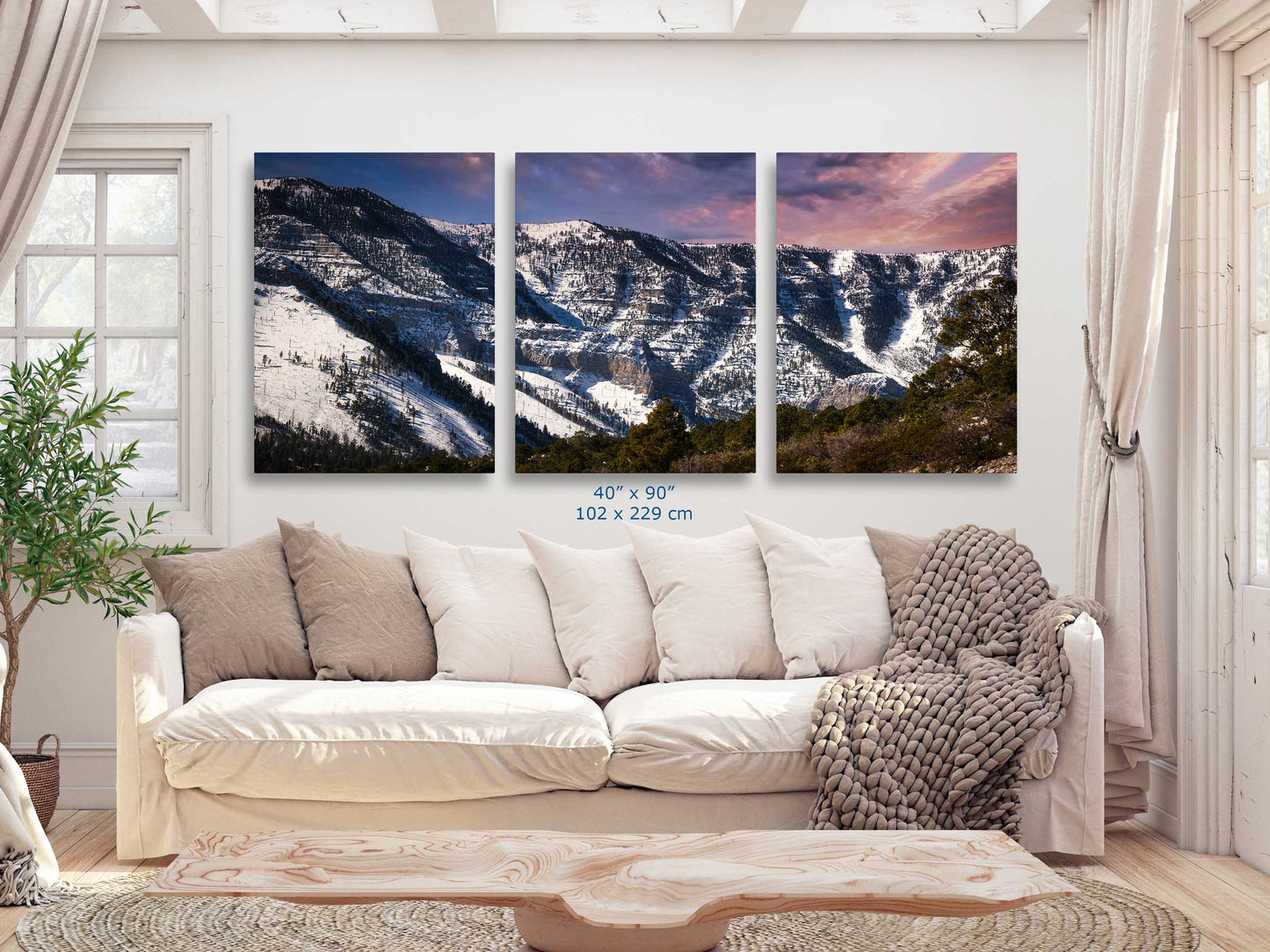 Mt Charleston Nevada Mountain Picture, Snowy Scenery Nature Photo Relaxation Artwork, Winter Landscape for Office, Dorm, Bohemian Decor