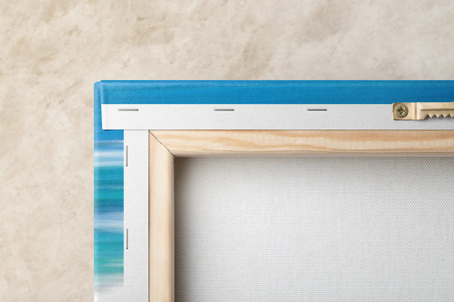 Blue Ocean abstract art back of canvas detail