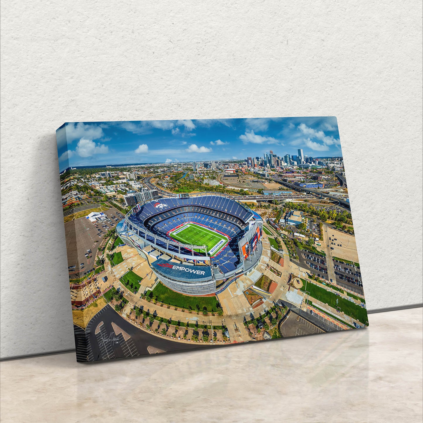 Denver Broncos Football, Mile High Stadium Denver Colorado Skyline Print Sports Decor, Man Cave Art