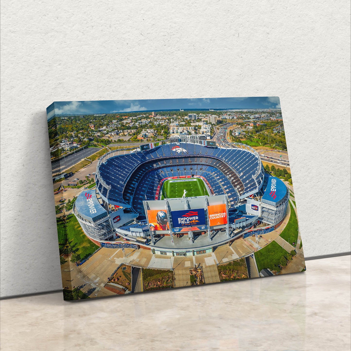 Denver Broncos Football Stadium, Mile High Stadium Denver Colorado Skyline Print, Sports Decor, Man Cave Art