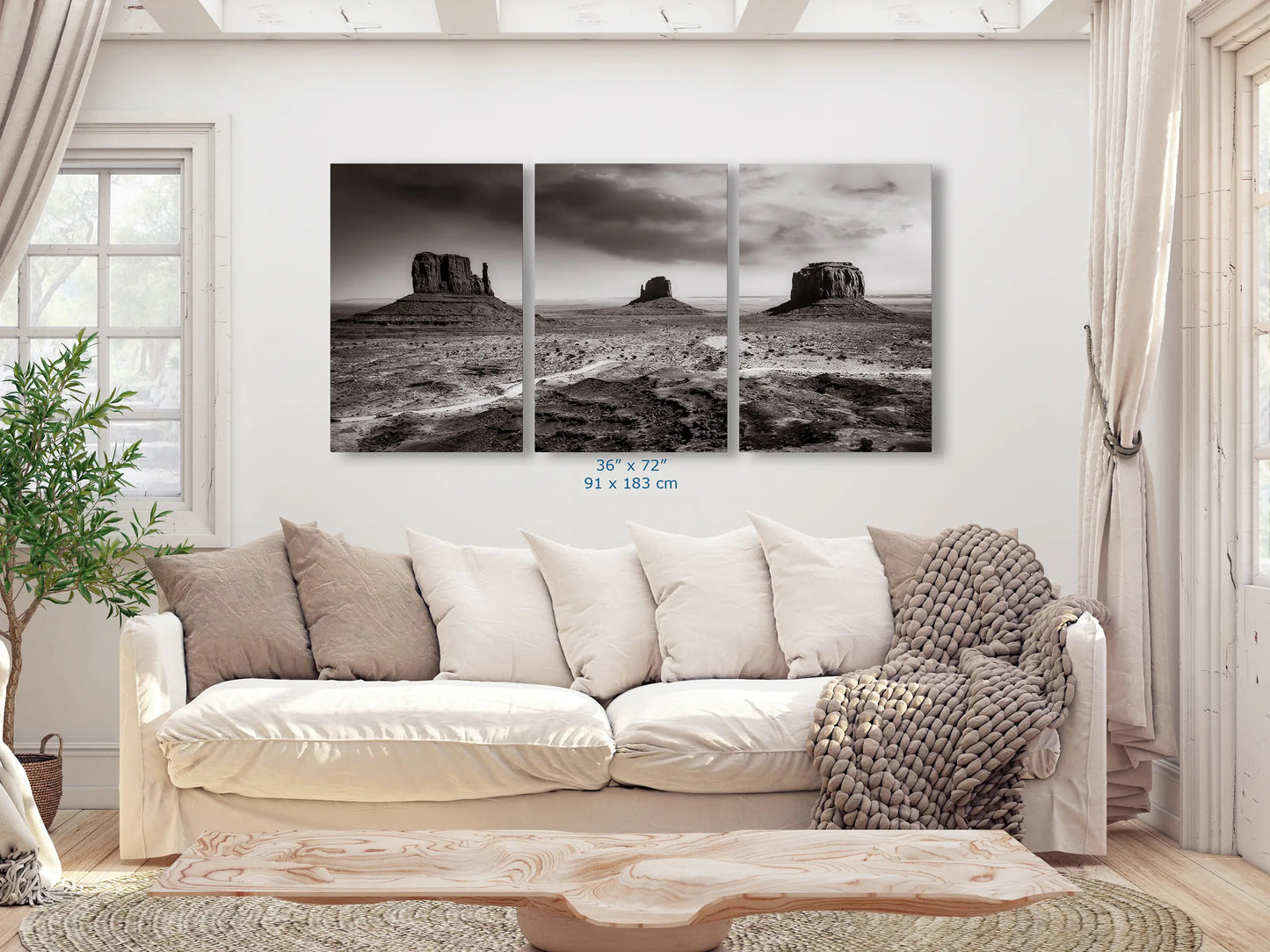 Monument Valley Arizona Desert Picture, Black and White Nature Photo, Bohemian Style Relaxation Artwork for Meditation, Apartment, Office & House Décor