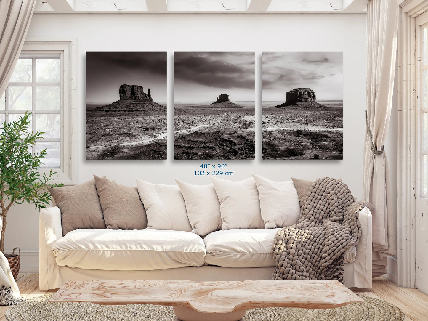 Monument Valley Arizona Desert Picture, Black and White Nature Photo, Bohemian Style Relaxation Artwork for Meditation, Apartment, Office & House Décor