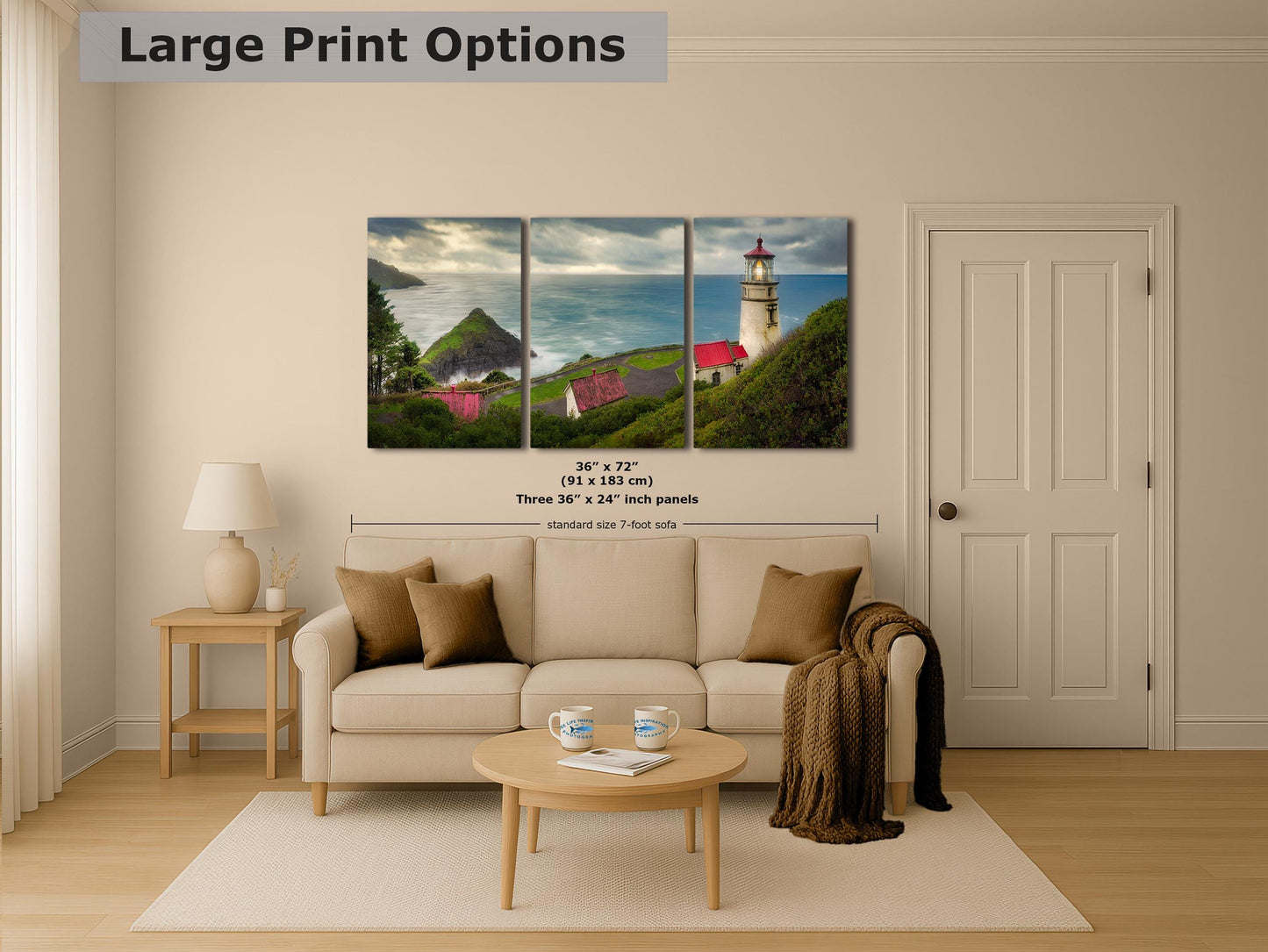 Haceta Head Lighthouse Picture, Oregon Coast Ocean Picture, Pacific Northwest Beach Photo Framed Coastal Decor for Ocean Lovers