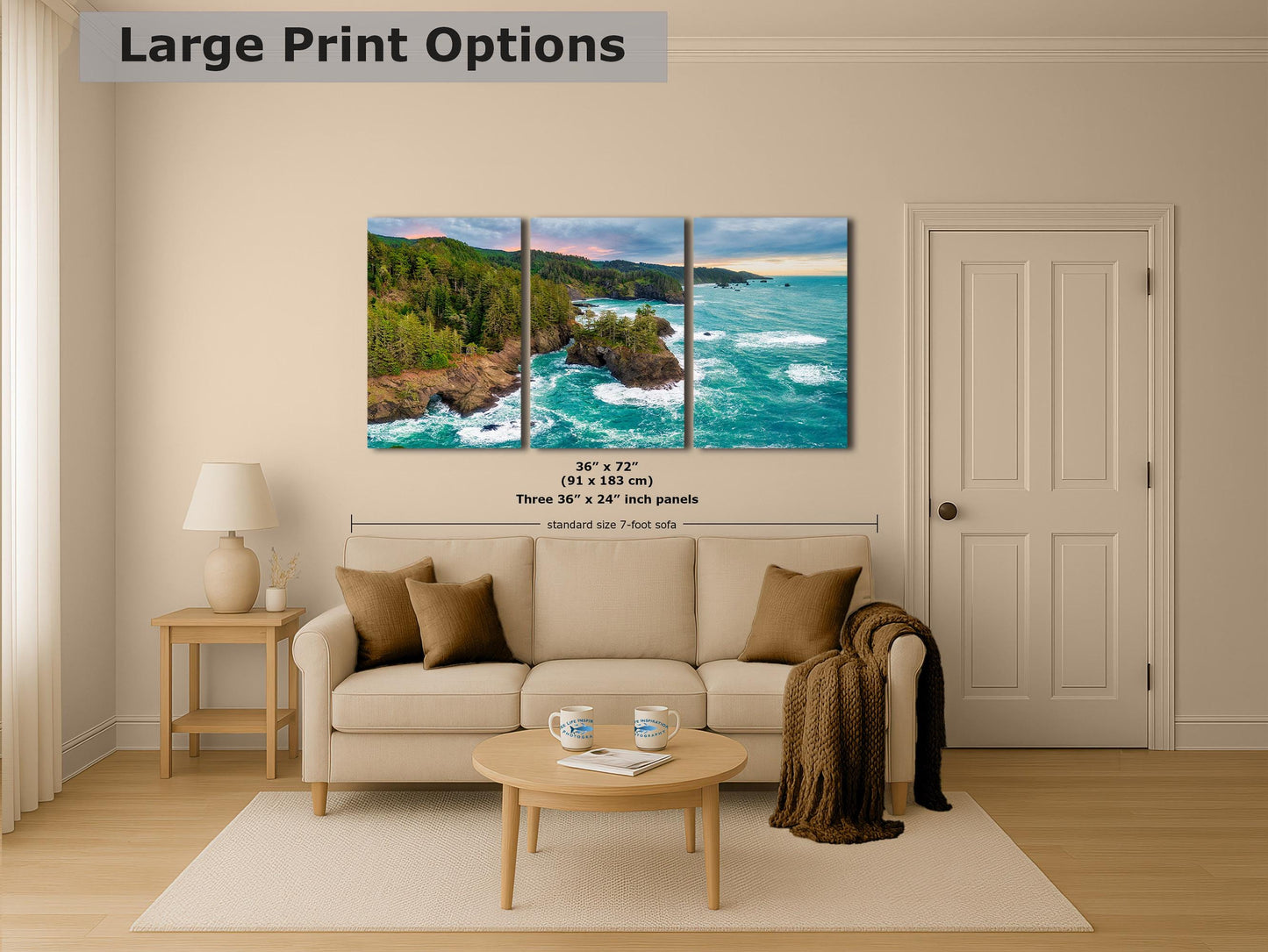 Oregon Coast Ocean Picture, Pacific Northwest Rocky Coastline Nature Photo Relaxation Artwork for Meditation, Apartment, Office & House Décor