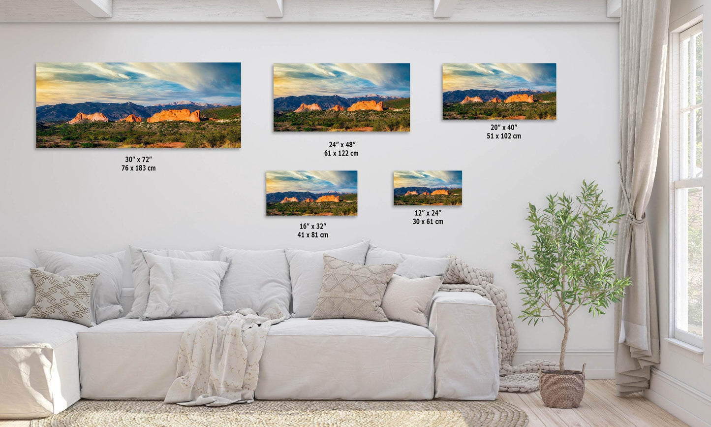 Garden of the Gods & Pikes Peak, Colorado Springs Canvas Panoramic Extra Large Mountain Wall Art Nature Lover Gift in Paper/Canvas/Metal