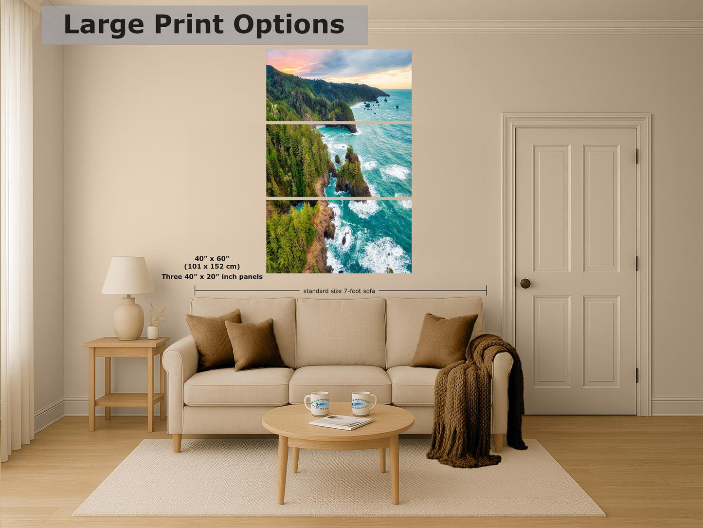 Oregon Coast Ocean Picture, Pacific Northwest Sunrise Nature Photo Relaxation Artwork for Meditation, Apartment, Office & House Décor