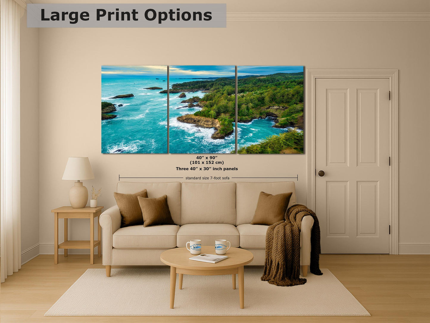 Aerial Oregon Coast Ocean Picture, Pacific Northwest Nature Photo Relaxation Artwork for Meditation, Apartment, Office & House Décor
