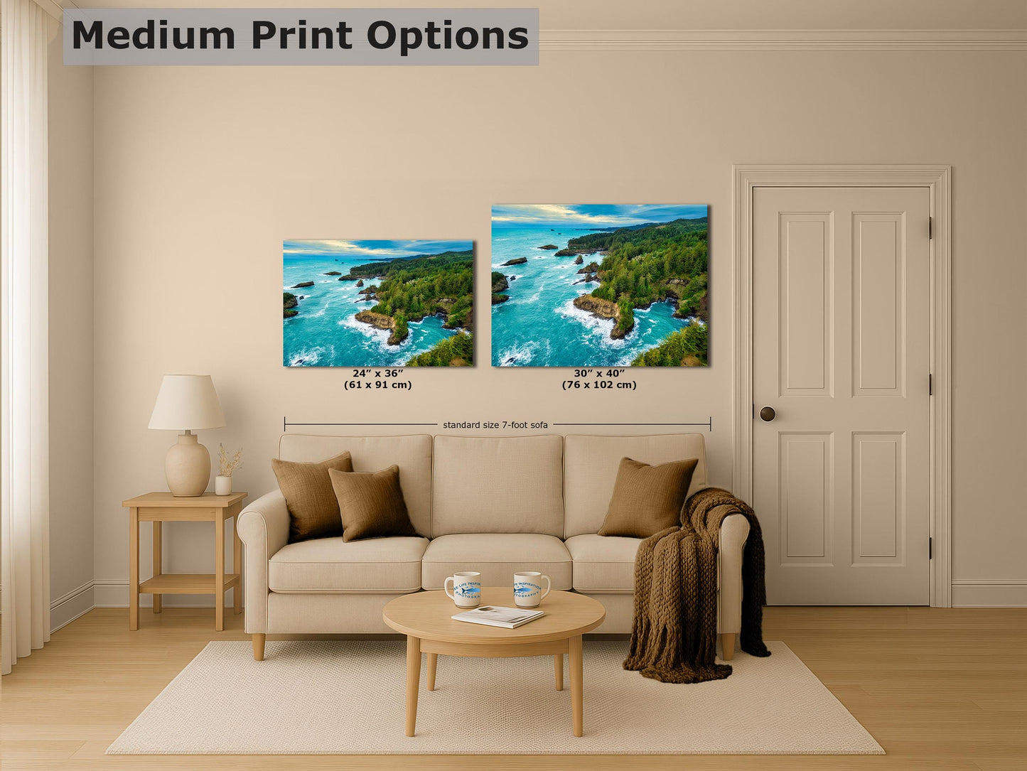 Aerial Oregon Coast Ocean Picture, Pacific Northwest Nature Photo Relaxation Artwork for Meditation, Apartment, Office & House Décor