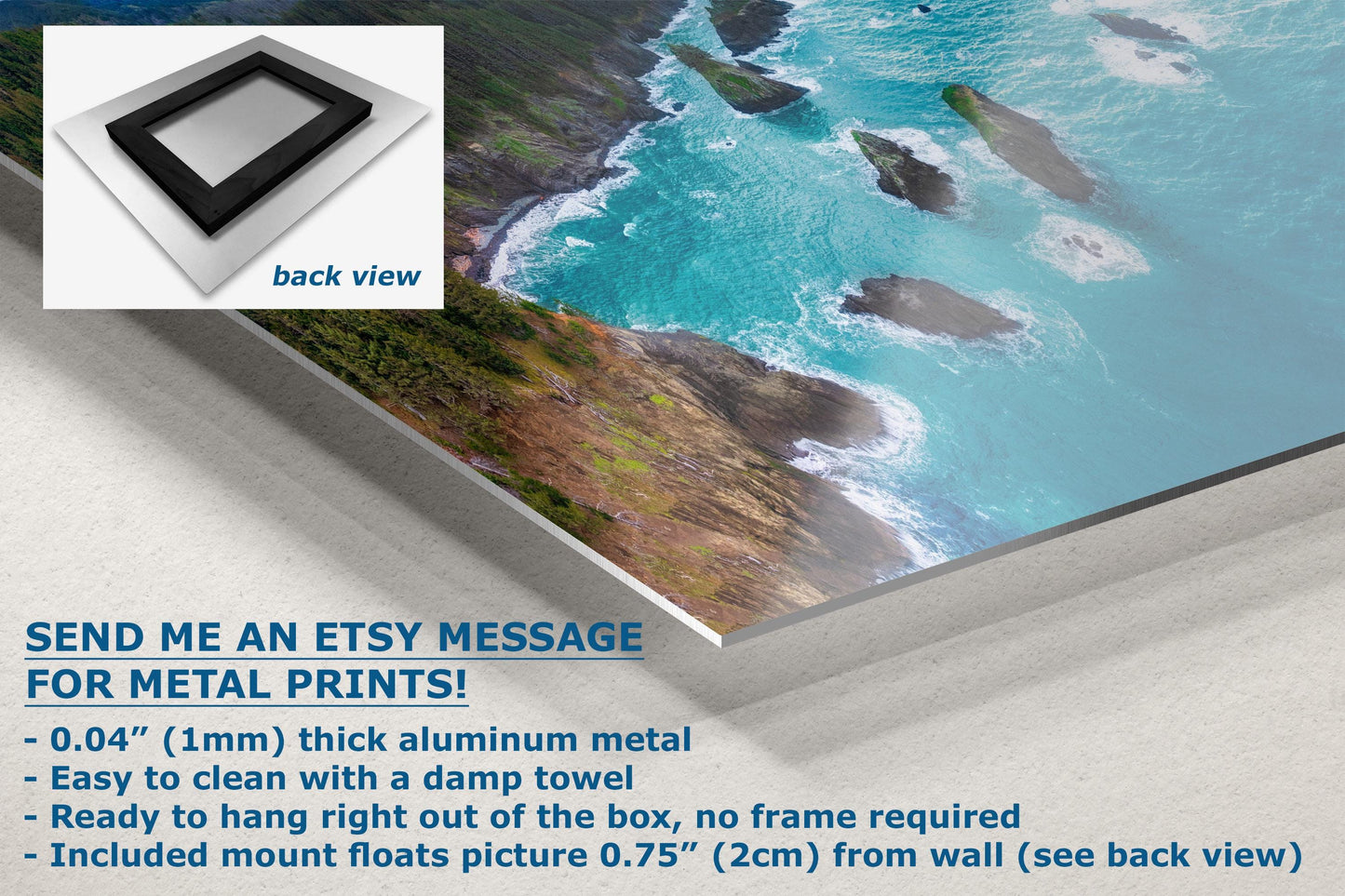 Aerial Oregon Coast Ocean Picture Panorama, Pacific Northwest Nature Photo Relaxation Artwork for Meditation, Apartment, Office & House Décor