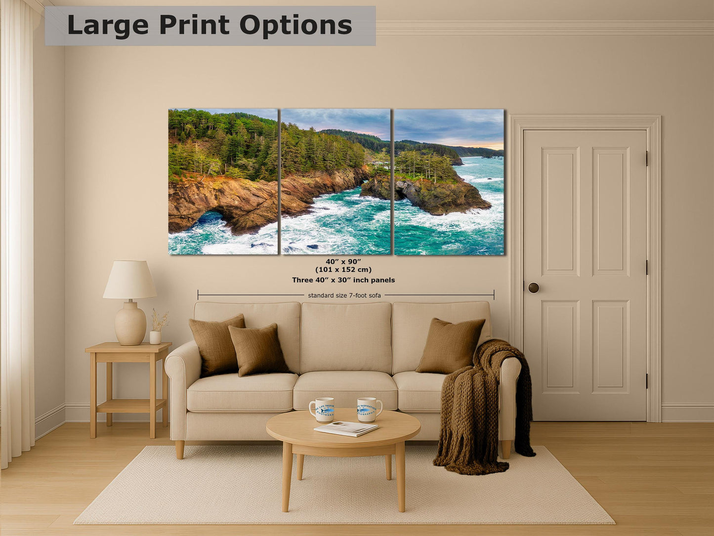 Oregon Coast Ocean Picture, Pacific Northwest Nature Photo Relaxation Artwork for Meditation, Apartment, Office & House Décor