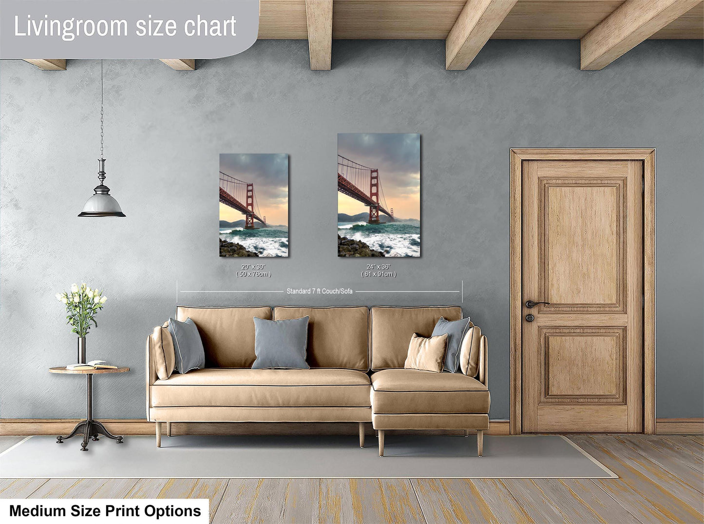 San Francisco Golden Gate Bridge Picture - California Coastline Giant Canvas Print for House Decor & Housewarming