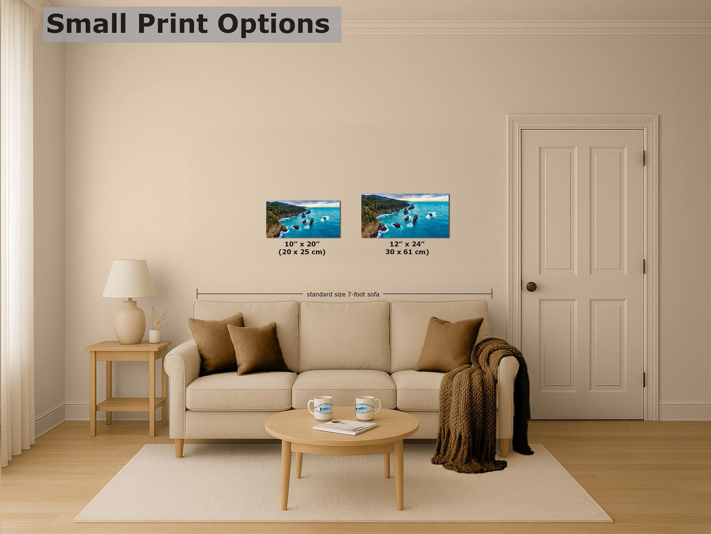 Aerial Oregon Coast Ocean Picture Panorama, Pacific Northwest Nature Photo Relaxation Artwork for Meditation, Apartment, Office & House Décor
