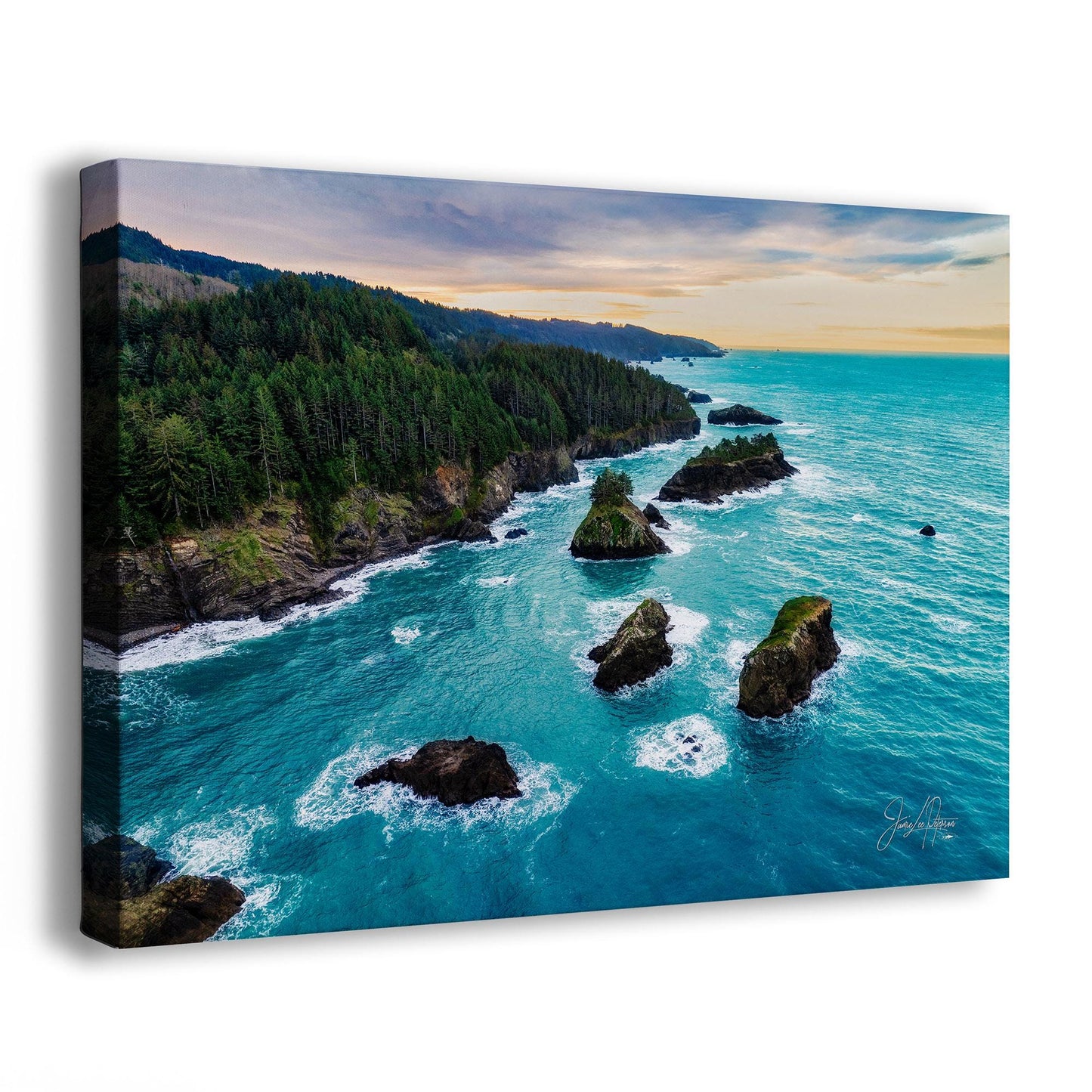 Aerial Oregon Coast Ocean Picture Sunrise, Pacific Northwest Nature Photo Relaxation Artwork for Meditation, Apartment, Office & House Décor