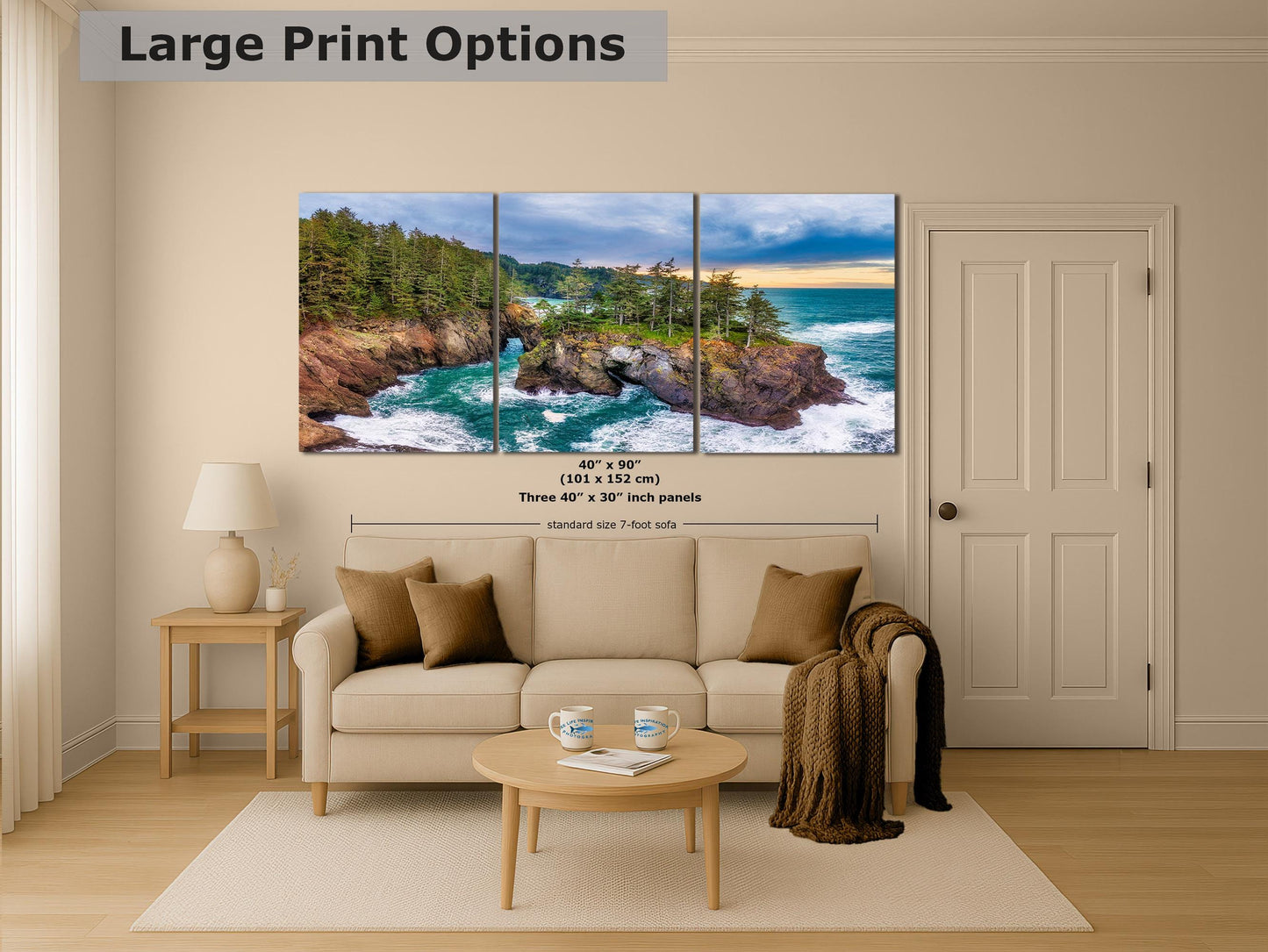 Oregon Coast Ocean Picture, Pacific Northwest Sea ARch Nature Photo Relaxation Artwork for Meditation, Apartment, Office & House Décor