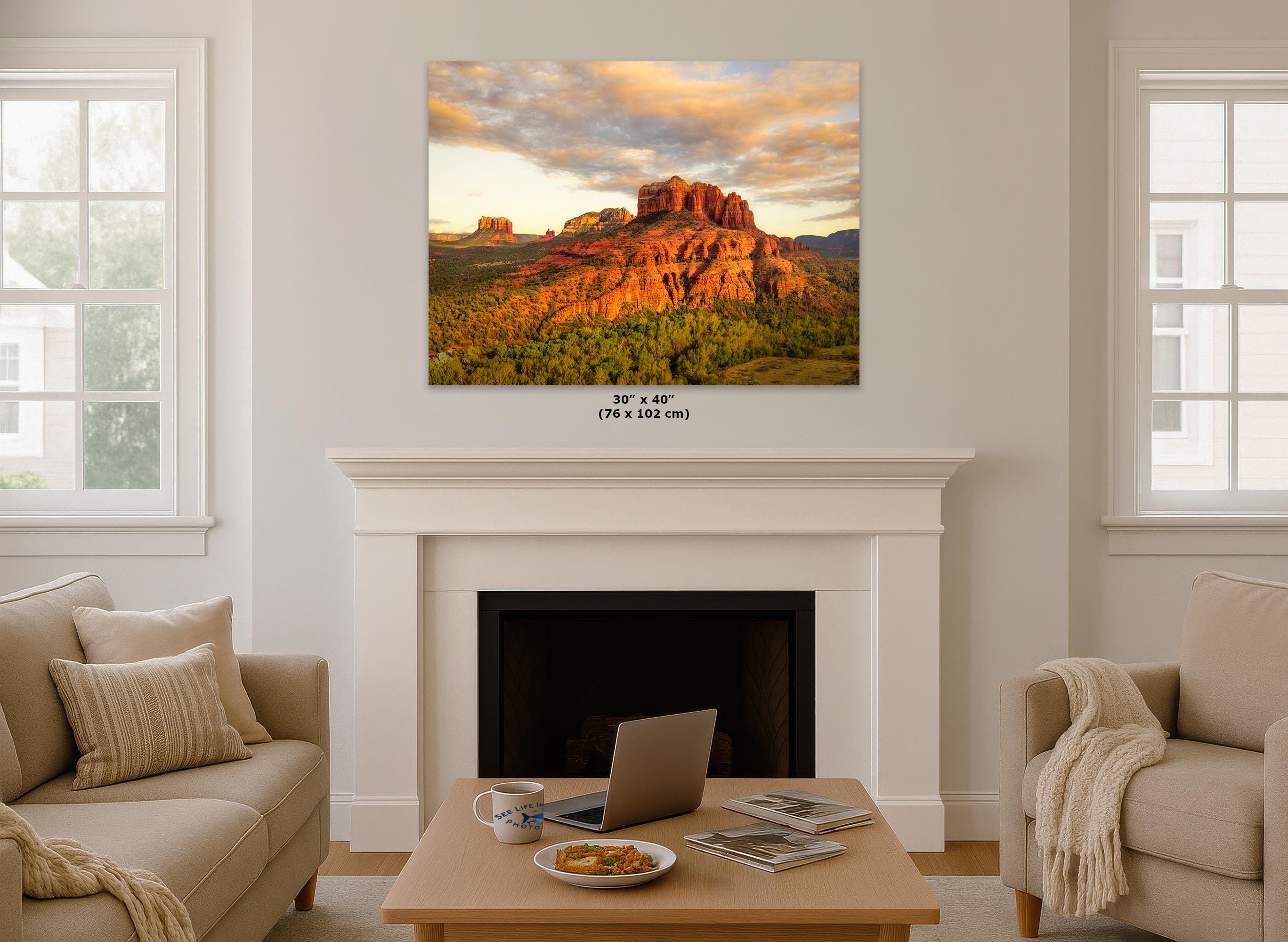 Sedona Arizona Desert Picture Nature Photo of Cathedral Rock, Bohemian Relaxation Artwork for Meditation