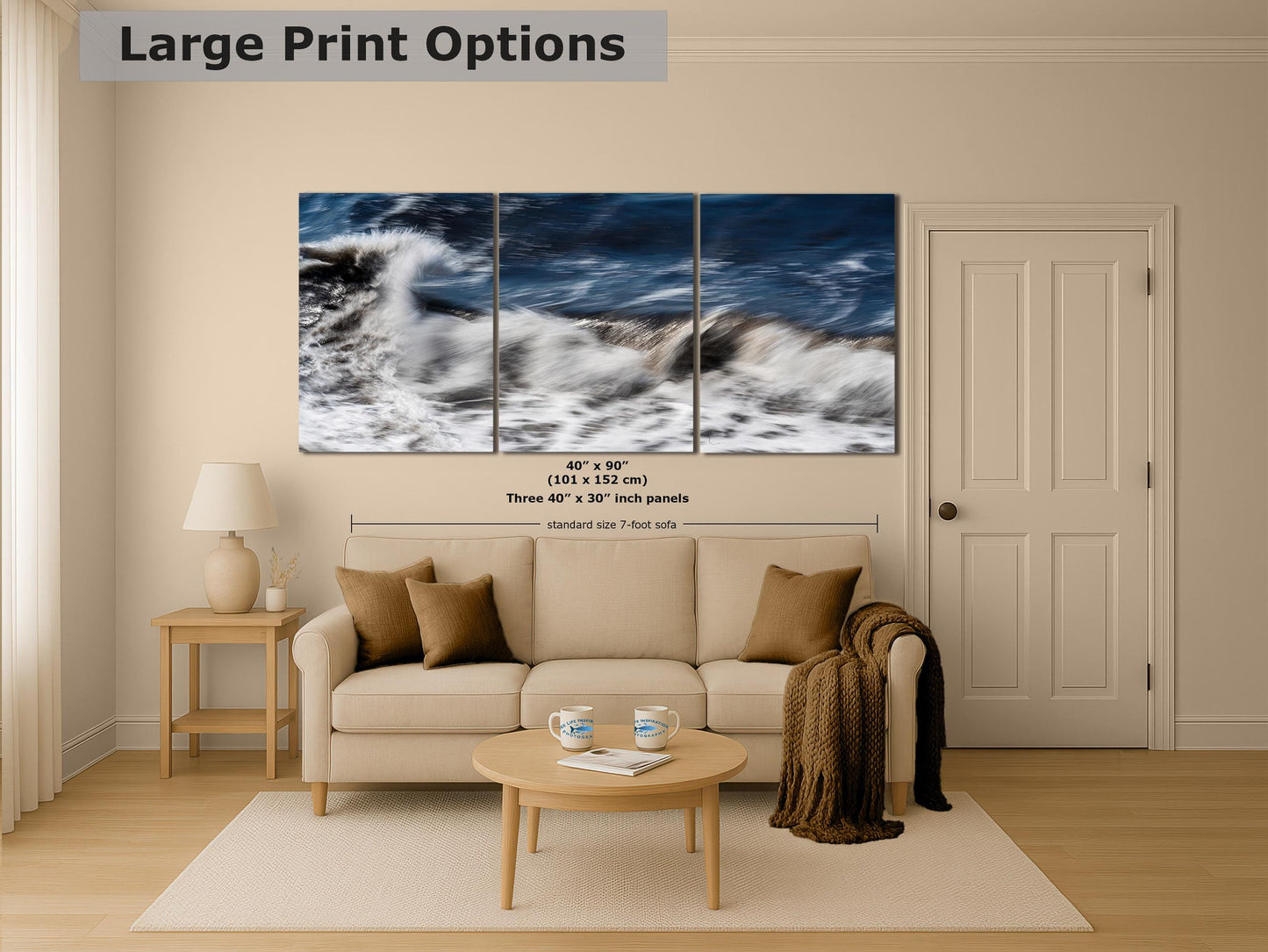 Beach Waves Ocean Picture Impressionist Art Nature Photo, Relaxation Artwork for Coastal Meditation, Office, and House Decor