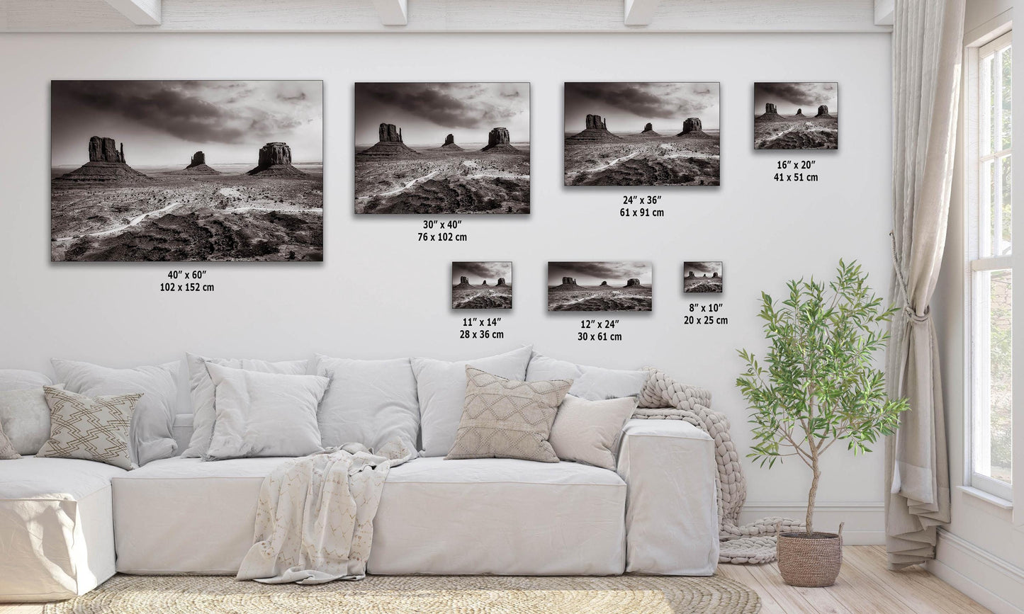 Monument Valley Arizona Desert Picture, Black and White Nature Photo, Bohemian Style Relaxation Artwork for Meditation, Apartment, Office & House Décor