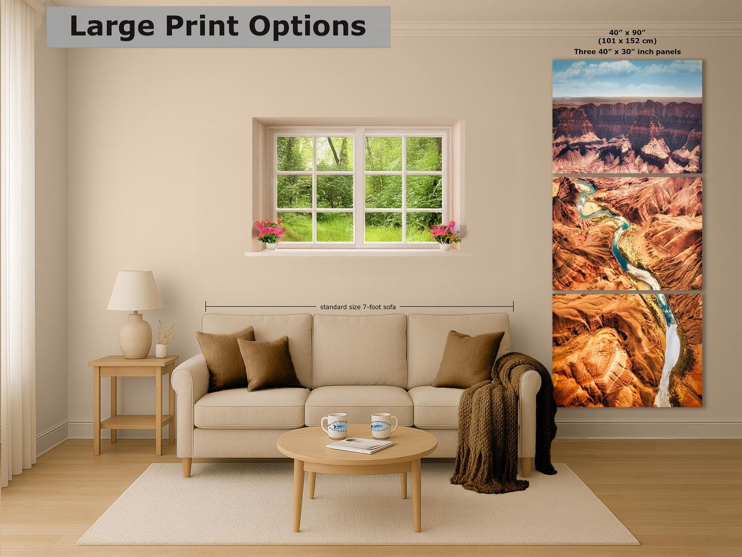 Grand Canyon National Park, Arizona Desert Picture Nature Photo with Colorado River, Bohemian Style Relaxation Artwork for Meditation, Office & House Décor