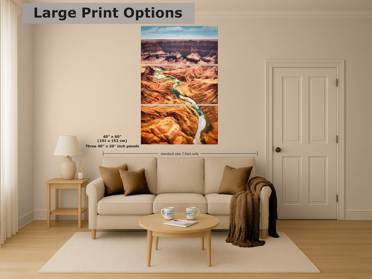 Grand Canyon National Park, Arizona Desert Picture Nature Photo with Colorado River, Bohemian Style Relaxation Artwork for Meditation, Office & House Décor