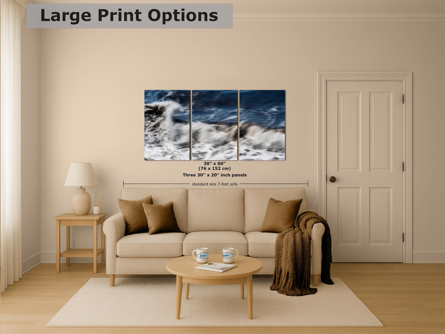Beach Waves Ocean Picture Impressionist Art Nature Photo, Relaxation Artwork for Coastal Meditation, Office, and House Decor