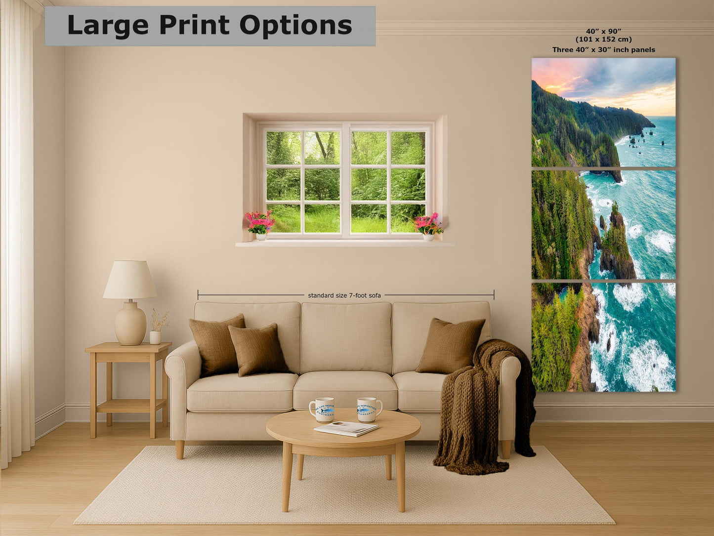 Oregon Coast Ocean Picture, Pacific Northwest Sunrise Nature Photo Relaxation Artwork for Meditation, Apartment, Office & House Décor