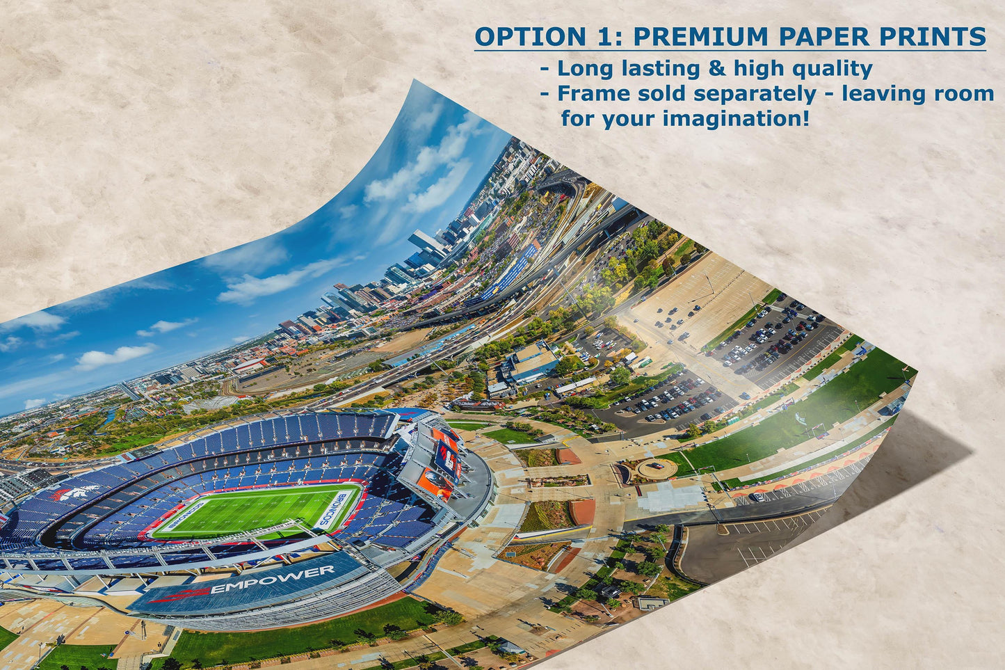 Denver Broncos Football, Mile High Stadium Denver Colorado Skyline Print Sports Decor, Man Cave Art