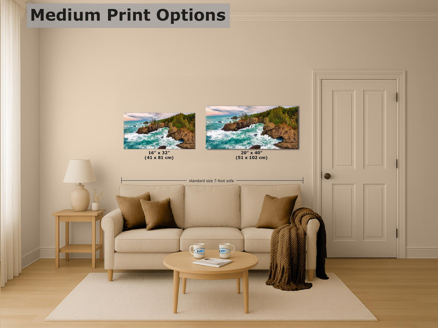 Oregon Coast Ocean Picture, Pacific Northwest Nature Photo Panorama Relaxation Artwork for Meditation, Apartment, Office & House Décor