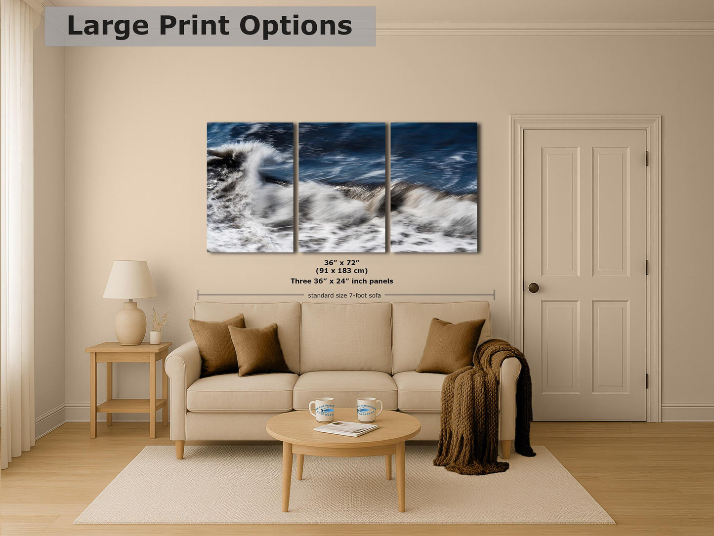 Beach Waves Ocean Picture Impressionist Art Nature Photo, Relaxation Artwork for Coastal Meditation, Office, and House Decor