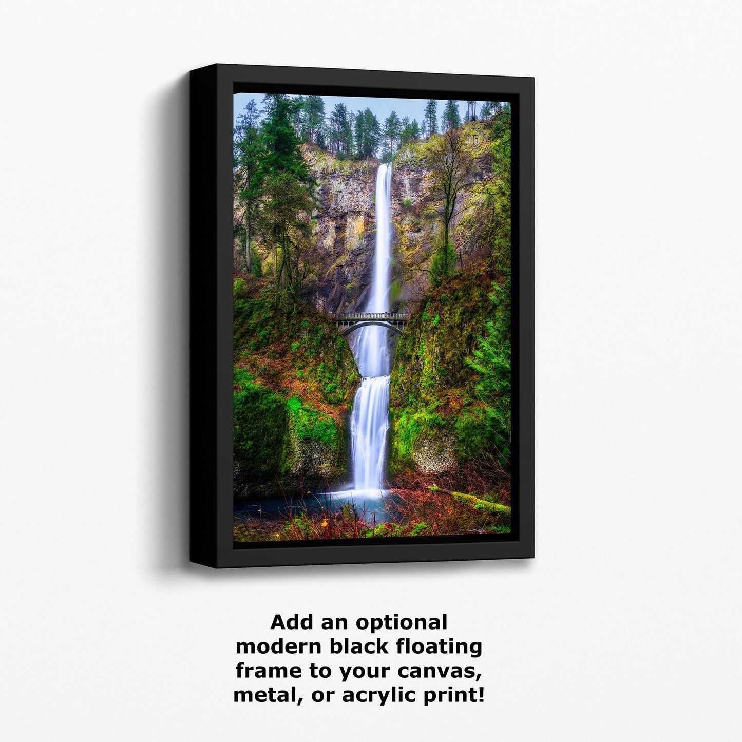 Multnomah Waterfall Picture Nature Photo, Pacific Northwest Oregon Picture Relaxation Artwork, Columbia River Gorge for Meditation, House