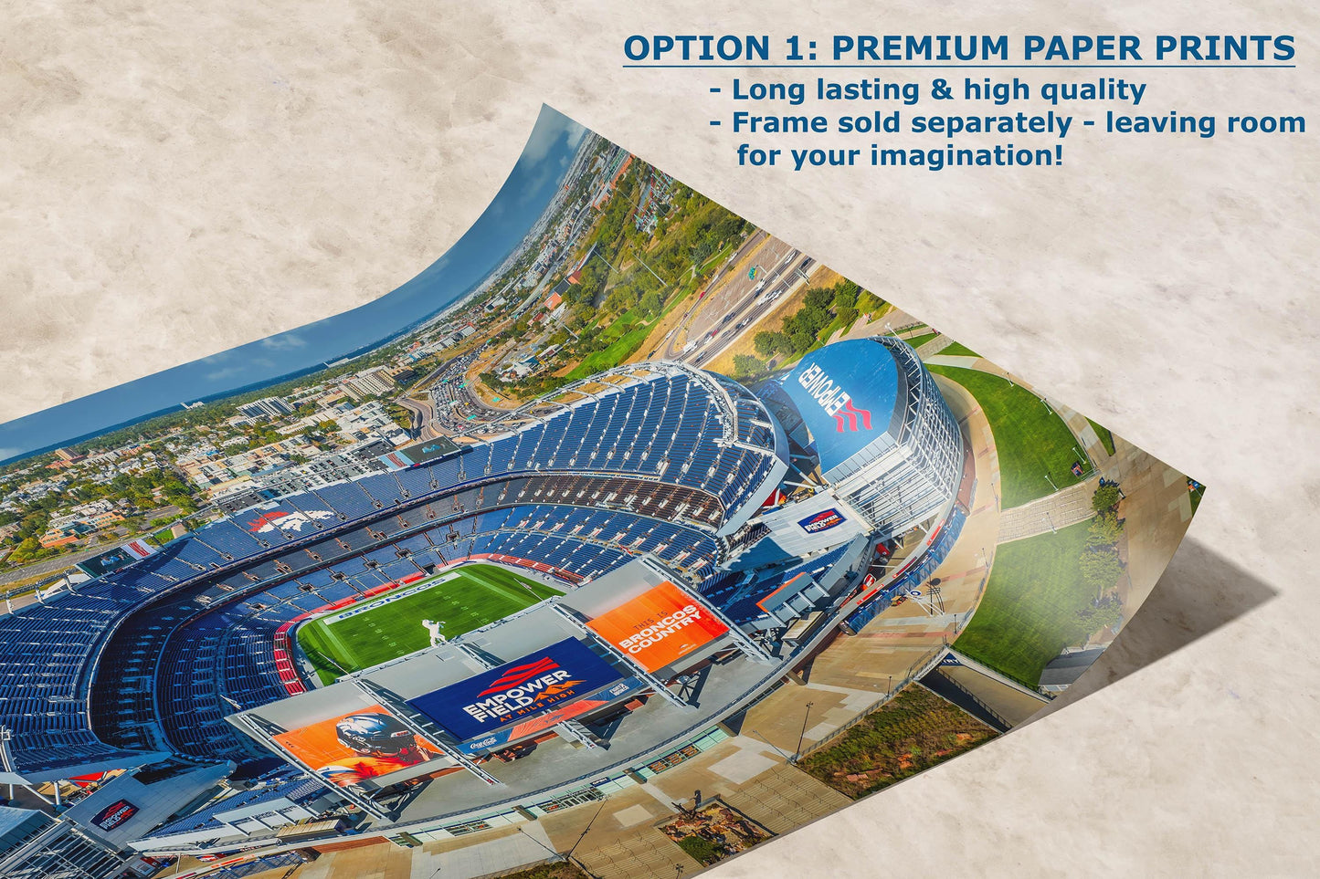 Denver Broncos Football Stadium, Mile High Stadium Denver Colorado Skyline Print, Sports Decor, Man Cave Art