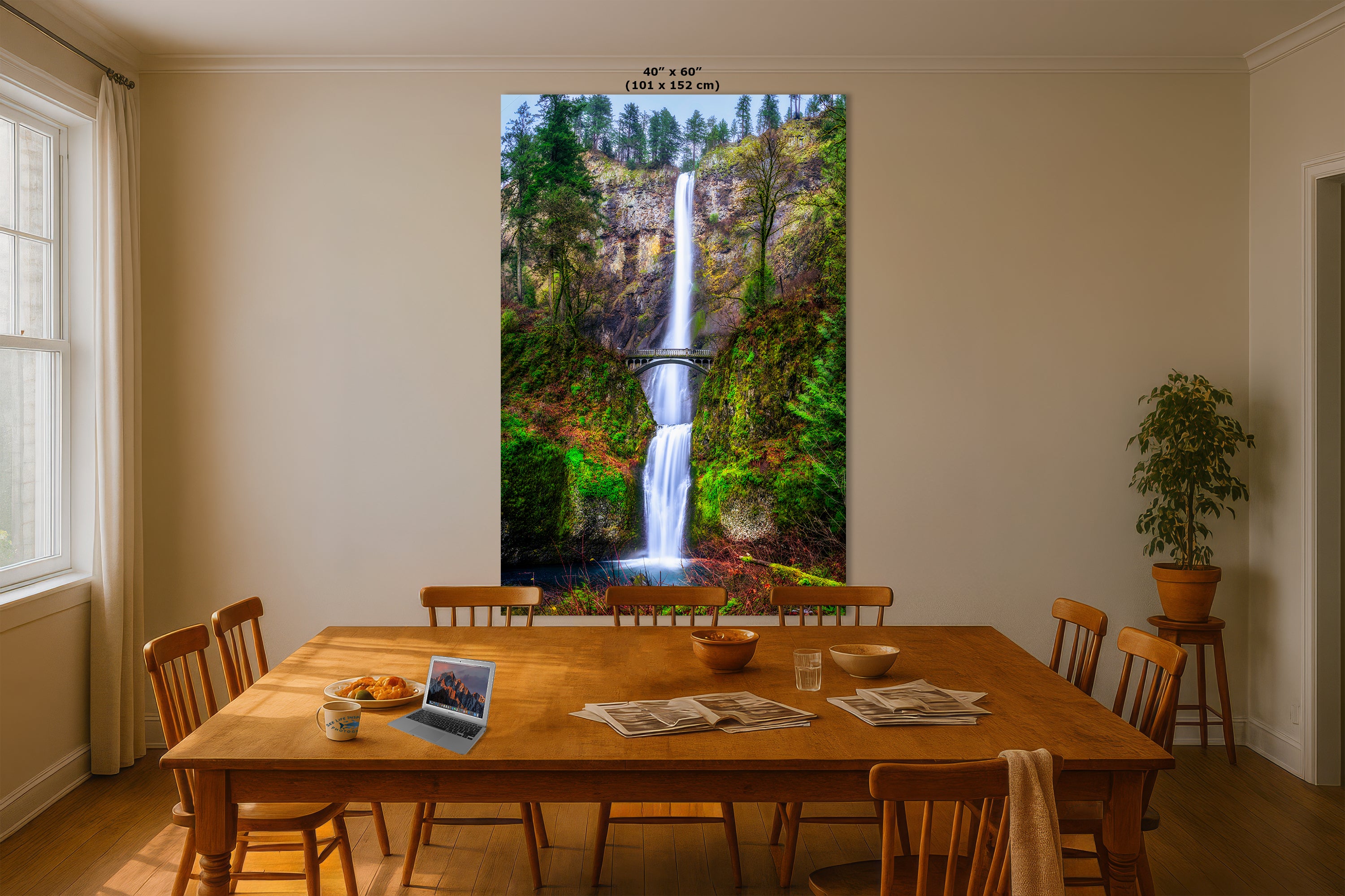 Multnomah Waterfall Picture Nature Photo Wall Art, Pacific Northwest Oregon Relaxation Artwork