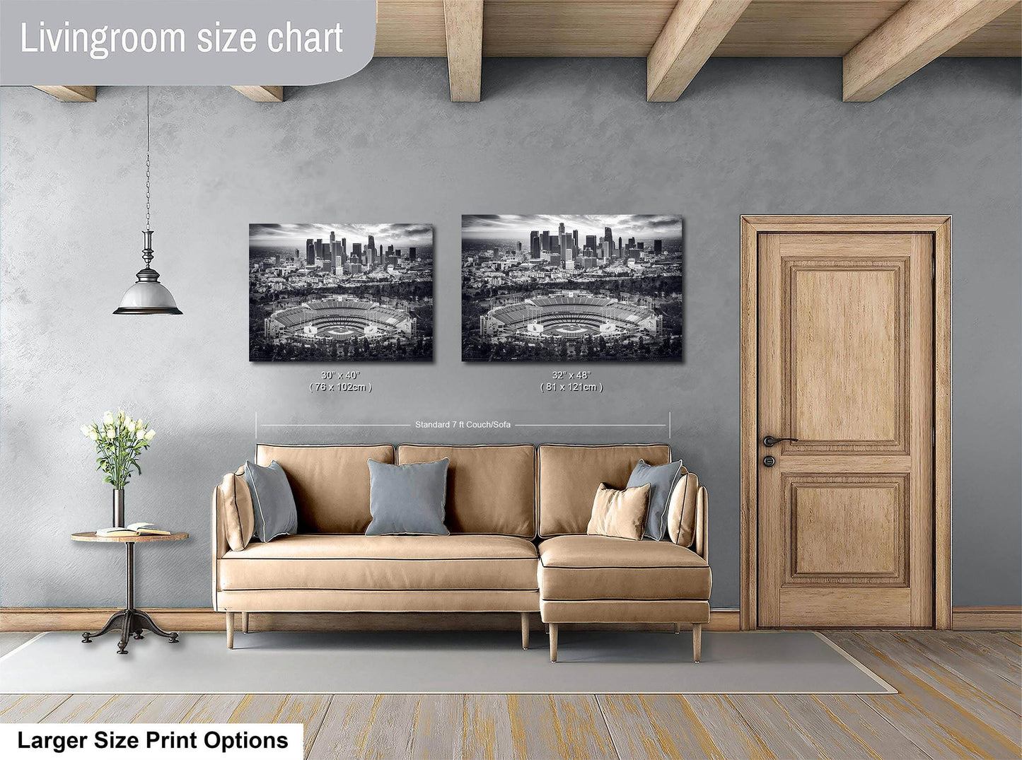 Los Angeles Dodgers Baseball Stadium, LA Skyline Urban Cityscape Monochrome Photo for Dorm Room, Man Cave, and Office