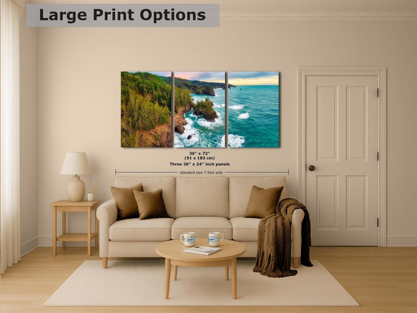 Oregon Coast Ocean Picture, Pacific Northwest Nature Photo Panorama Relaxation Artwork for Meditation, Apartment, Office & House Décor