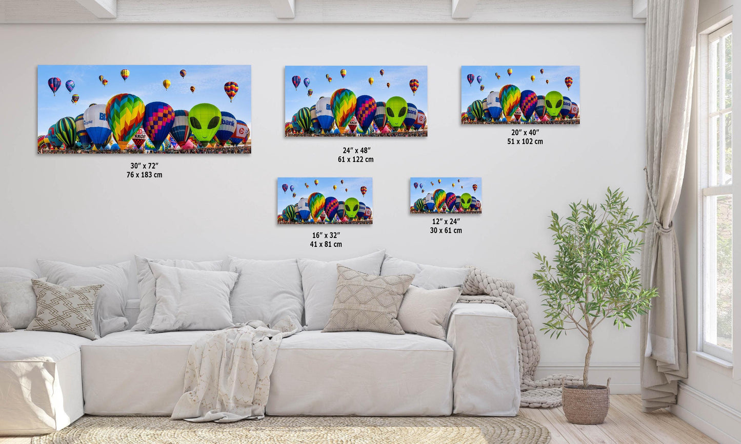 Hot Air Balloon Festival Mass Ascension Panorama Photo Lift Off | Albuquerque New Mexico Balloon Fiesta Wall Art | Office, Cubicle & House Decor