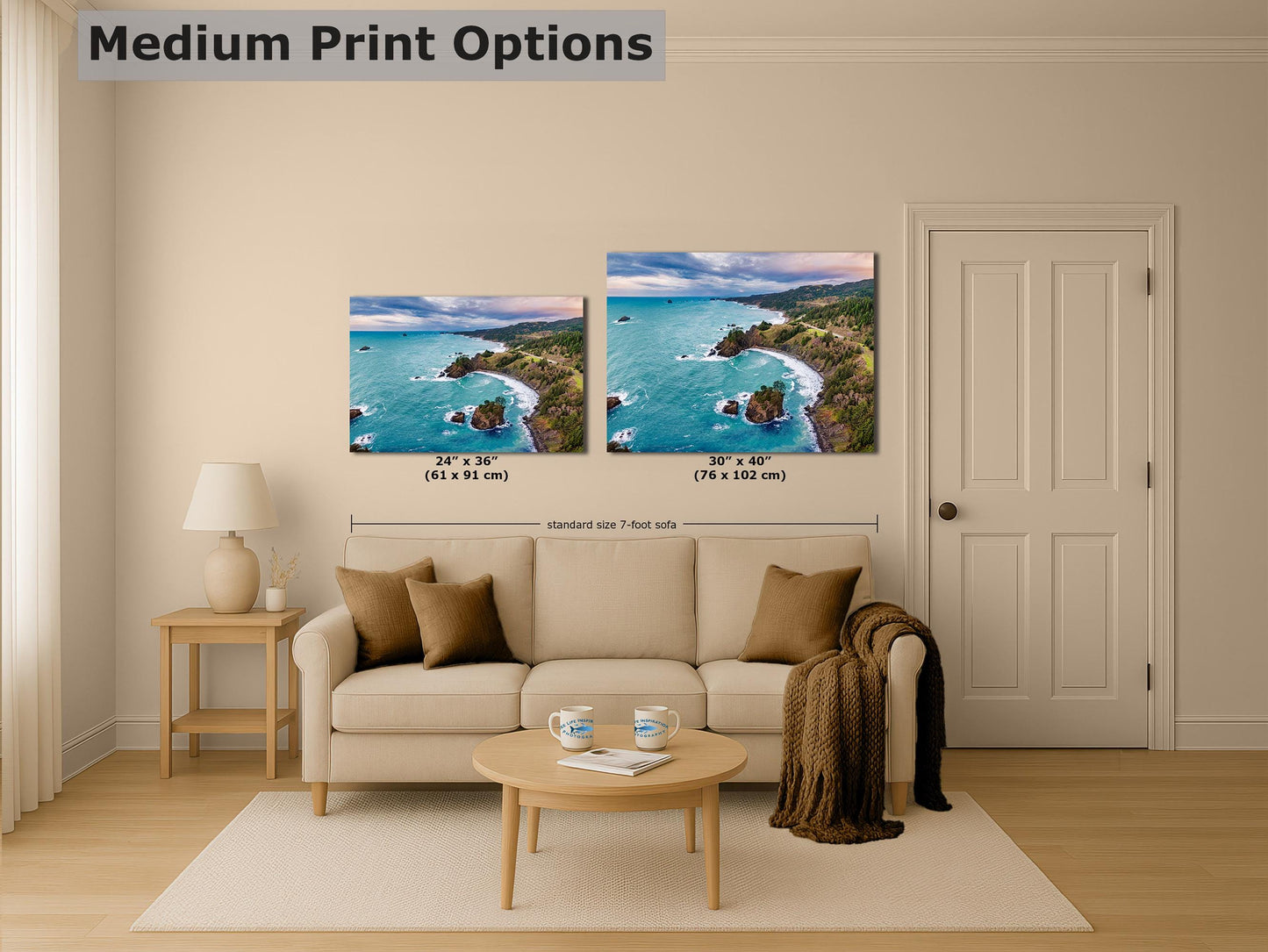 Aerial Oregon Coast Ocean Picture, Pacific Northwest Nature Photo Relaxation Artwork for Meditation, Apartment, Office & House Décor