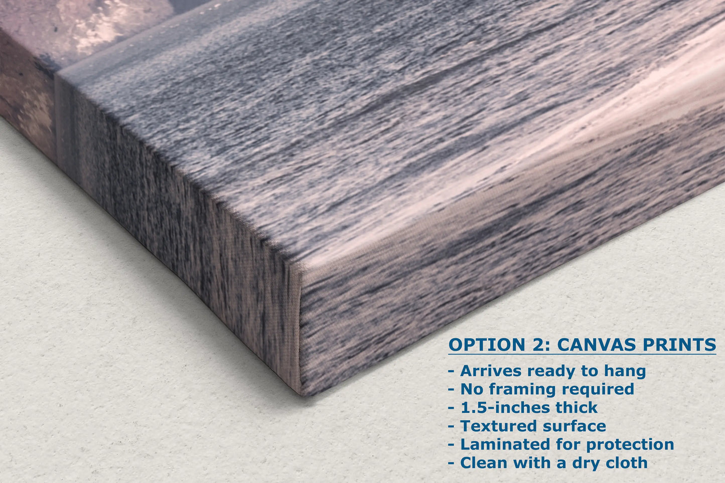 a close up of a piece of wood with the words option 2 canvas prints