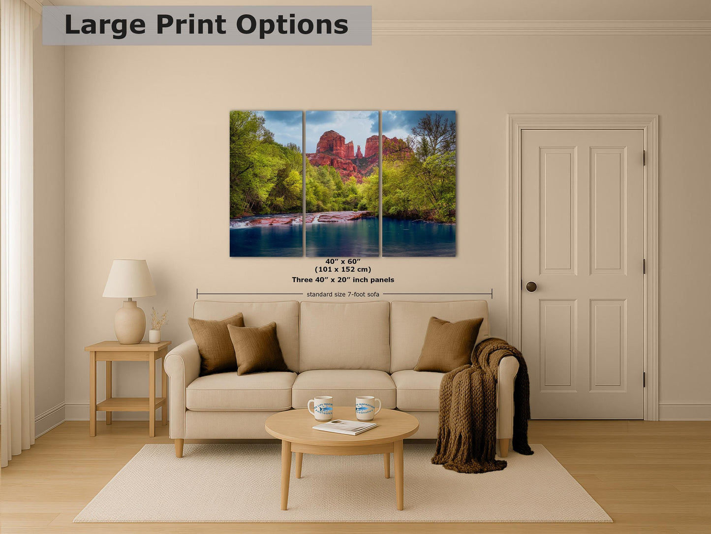 Cathedral Rock with Oak Creek, Sedona Arizona Desert Picture Nature Photo Relaxation Artwork for Meditation, Office, and House Decor