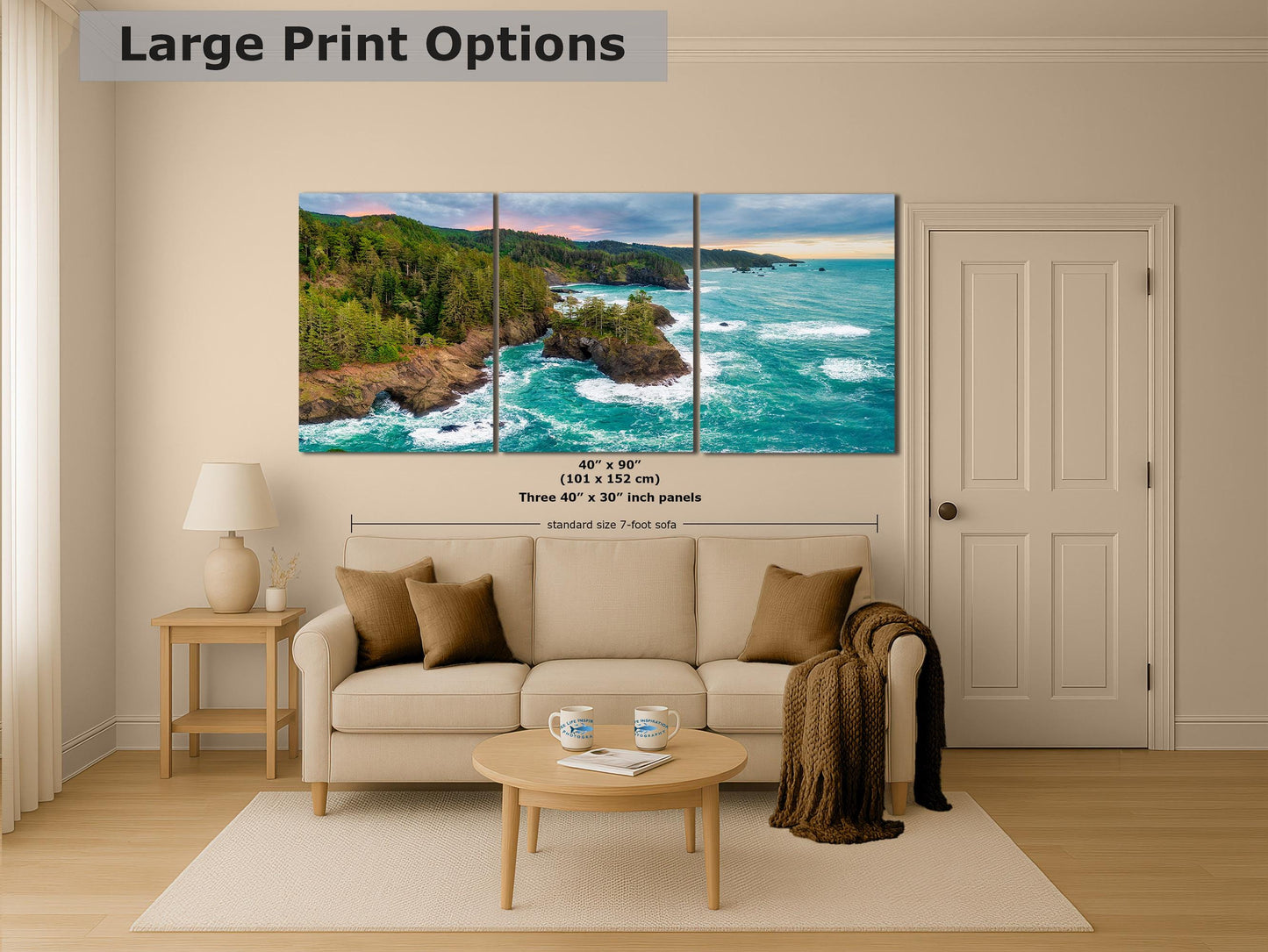 Oregon Coast Ocean Picture, Pacific Northwest Rocky Coastline Nature Photo Relaxation Artwork for Meditation, Apartment, Office & House Décor