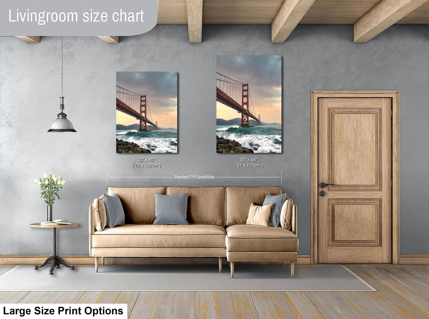 San Francisco Golden Gate Bridge Picture - California Coastline Giant Canvas Print for House Decor & Housewarming