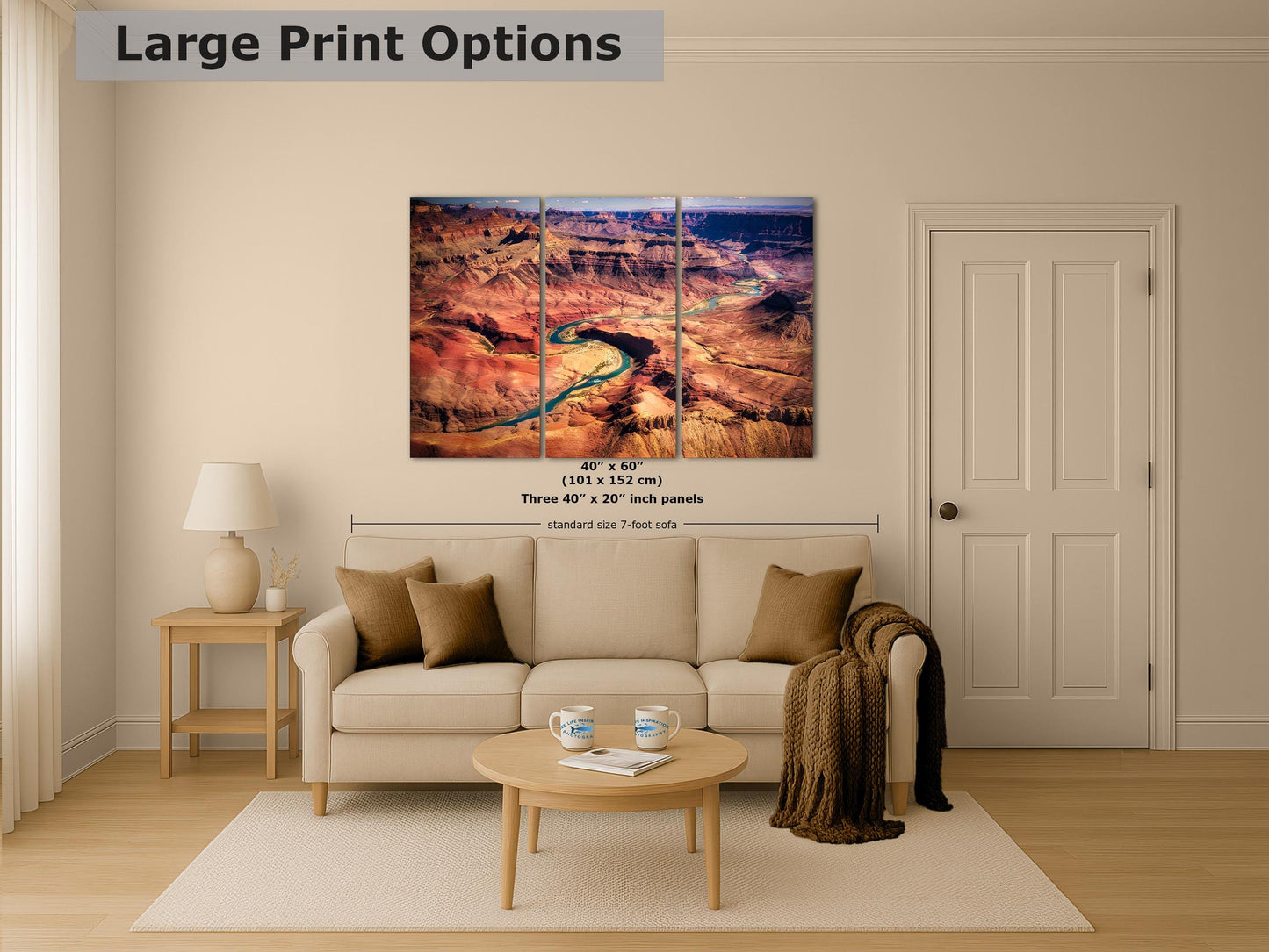 Grand Canyon National Park, Aerial Arizona Desert Picture Nature Photo, Bohemian Style Relaxation Artwork for Meditation, Apartment, Office & House Décor