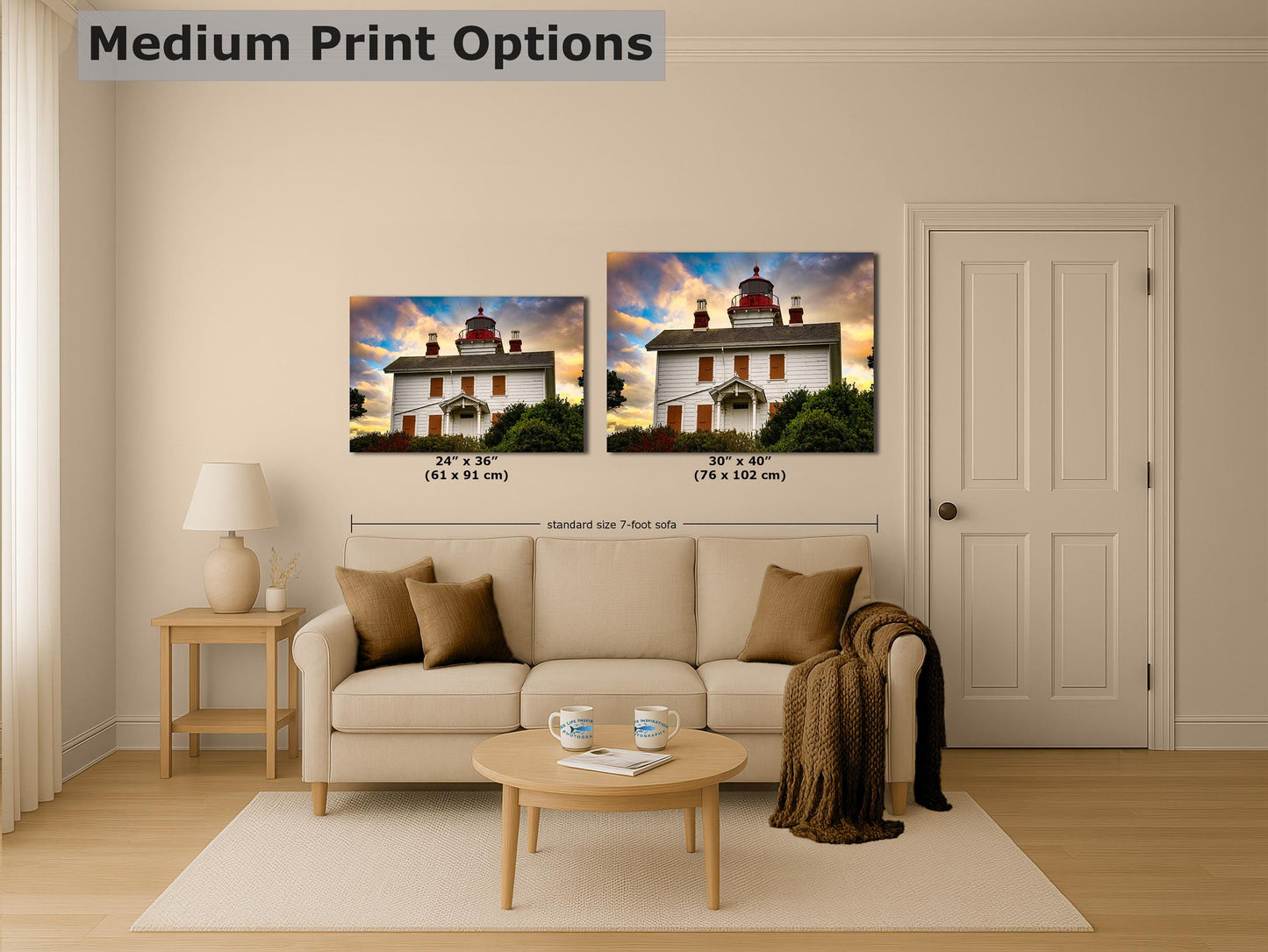 Yaquina Bay Lighthouse Picture, Oregon Coast Ocean Picture, Pacific Northwest Beach Photo Wall Art for Office and Relaxation