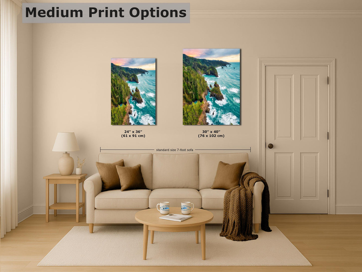 Oregon Coast Ocean Picture, Pacific Northwest Sunrise Nature Photo Relaxation Artwork for Meditation, Apartment, Office & House Décor
