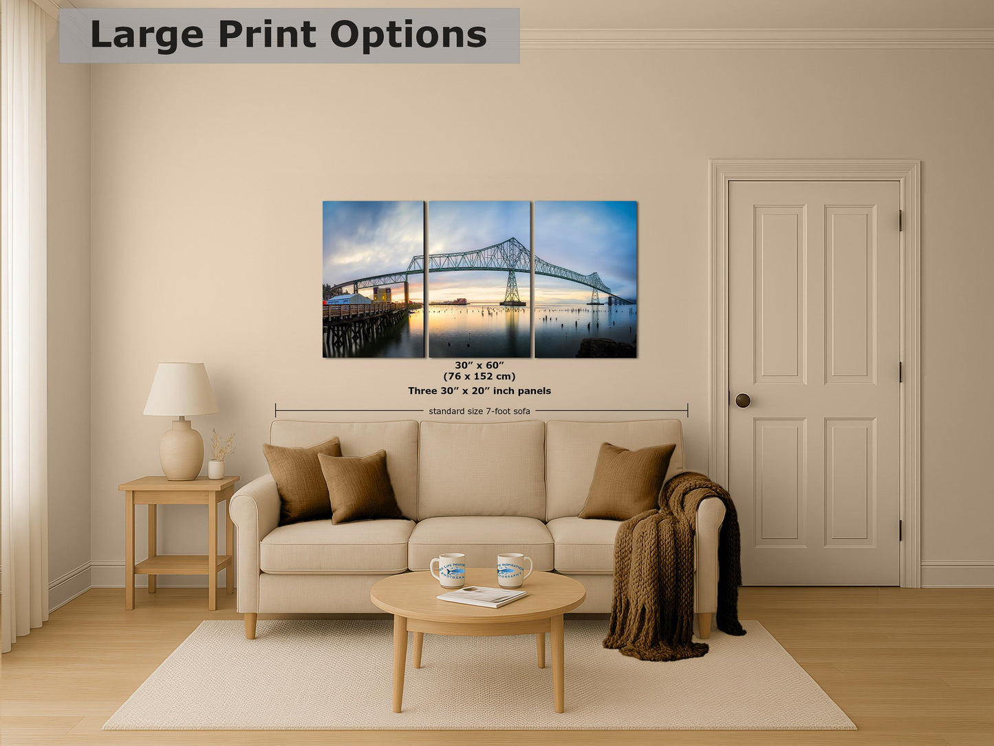 Astoria-Megler Bridge Picture Sunset, Oregon Coast Ocean Picture, Pacific Northwest Relaxation Decor for Meditation, Office, and House Decor