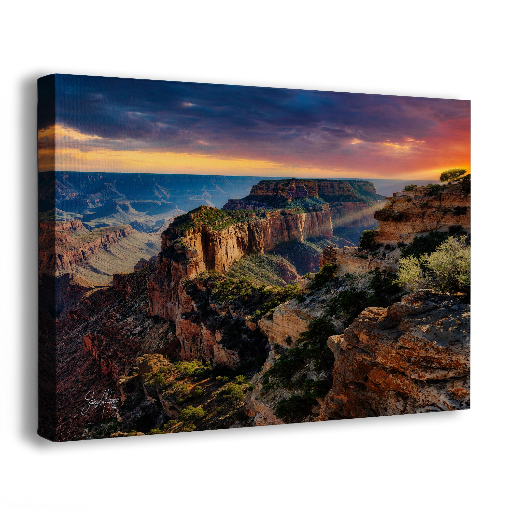 Canvas print of a Grand Canyon landscape with a colorful sunset.