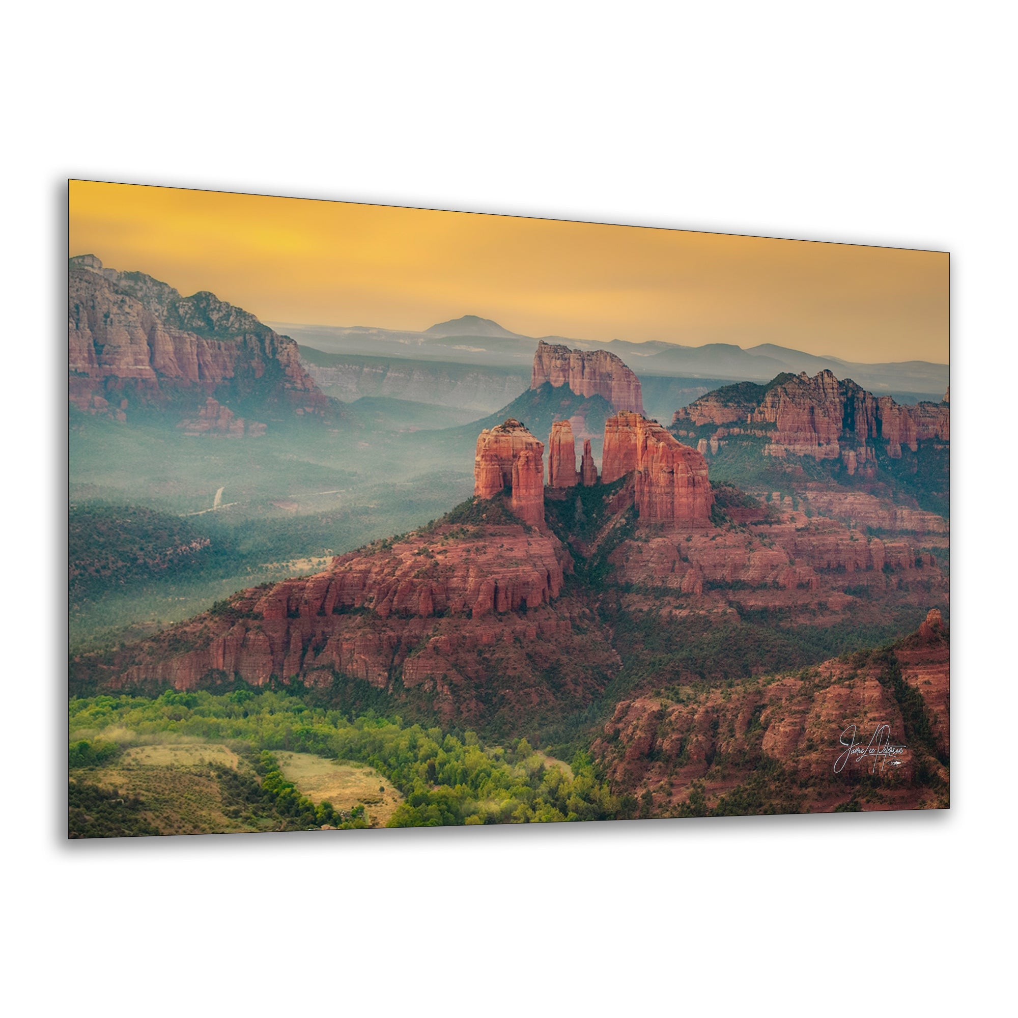 Cathedral Rock Aerial Sunrise, Sedona Arizona Desert Picture Nature Photo Relaxation Artwork for Meditation, Office, and House Decor