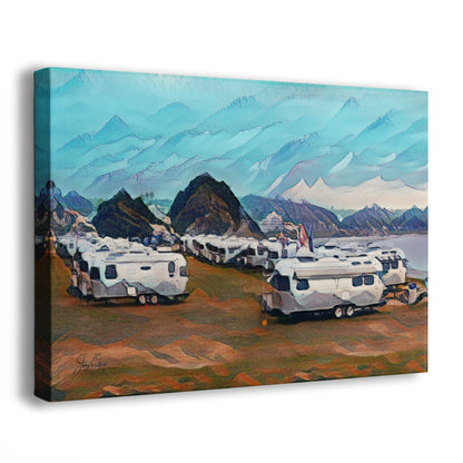 Airstream Travel Trailer with Mountainscape Camping Decoration