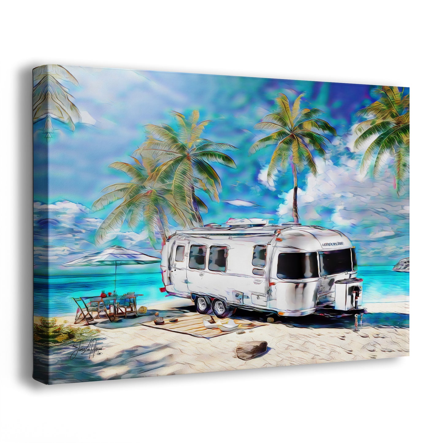 Airstream Travel Trailer Art at a Tropical Ocean Paradise Campsite