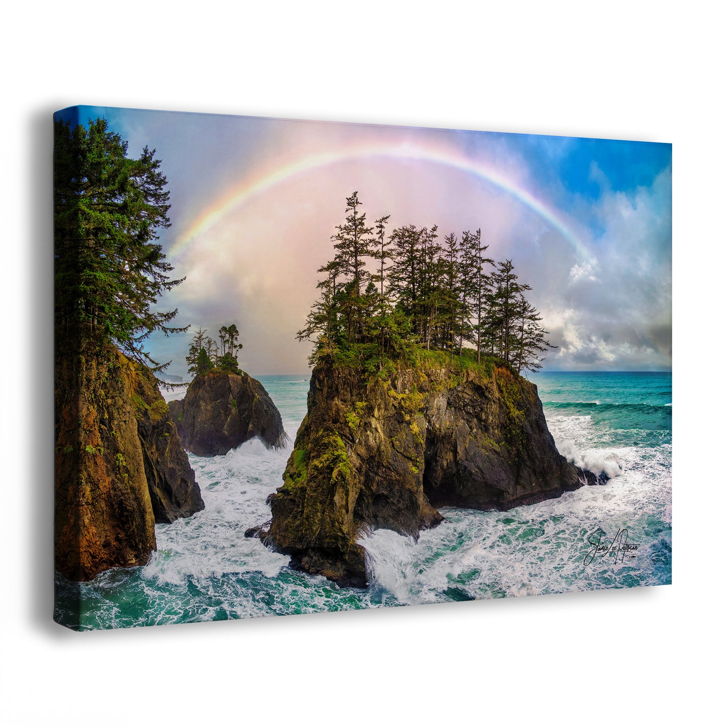 Oregon Coast Ocean Picture, Pacific Northwest Rainbow Nature Photo Relaxation Artwork for Meditation, Apartment, Office & House Decor