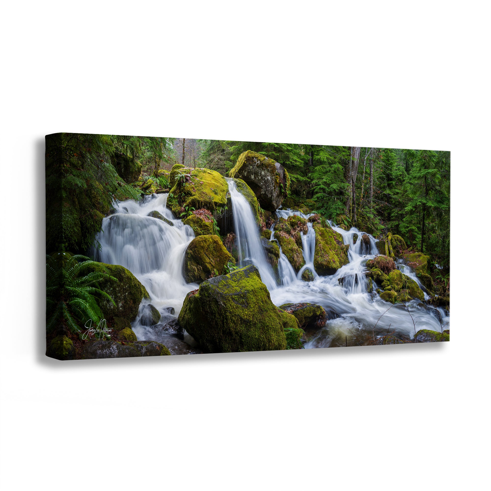 Oregon Waterfall Picture, Pacific Northwest Nature Photo Relaxation Artwork in Bohemian Style for Meditation, Office, Apartment, House Decor