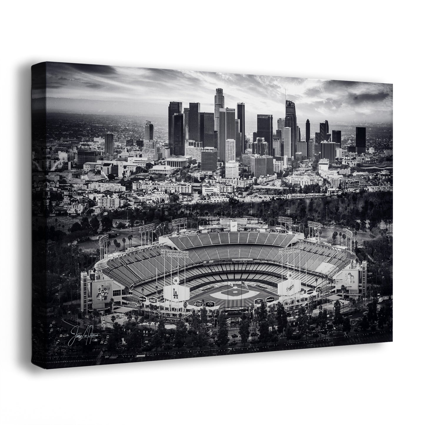 Dodgers Stadium Photo, Los Angeles Skyline Black and White Wall Art